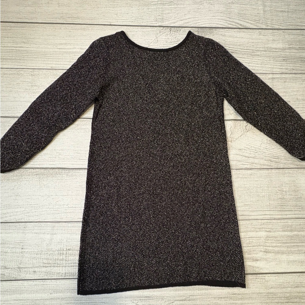 Massimo Dutti Black Metallic Knit Dress V-Neck Back Long Sleeve Size Large